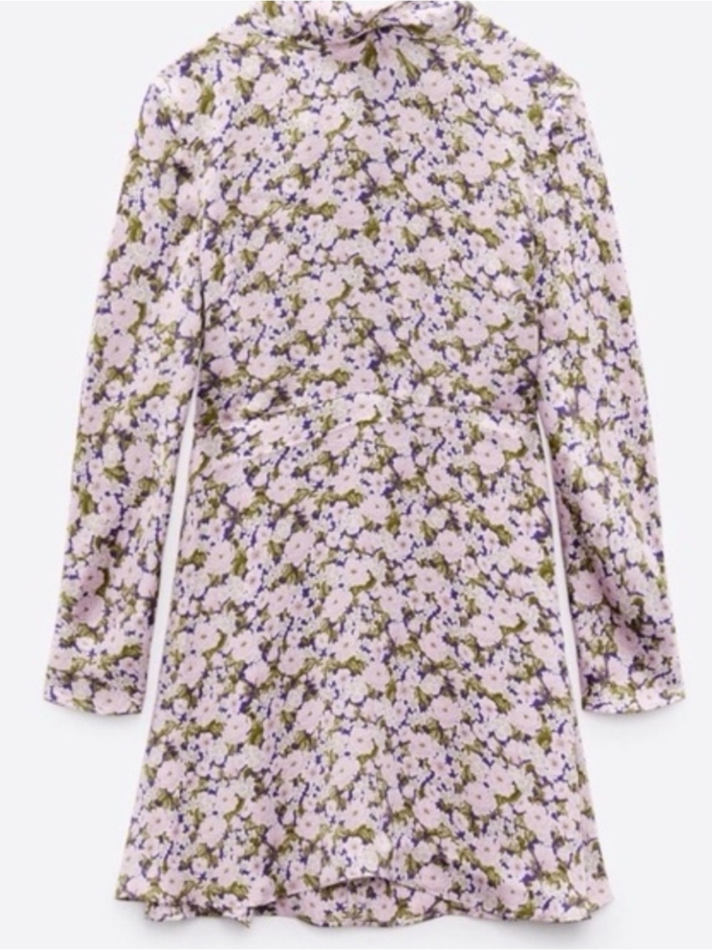 Zara Pink Floral Satin Mini Dress with Green Accents Sz XS - Picture 8 of 13